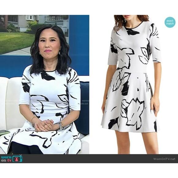 Ted Baker Savina Jacquard Skater Fit & Flare Dress White Black 3 8 10 M Mini - Picture 7 of 8